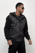 Оптом Куртка спортивная мужская весенняя с капюшоном черного цвета 7335Ch, фото 6
