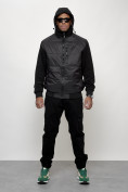 Оптом Куртка спортивная мужская весенняя с капюшоном черного цвета 7335Ch, фото 9