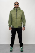 Оптом Куртка спортивная мужская весенняя с капюшоном зеленого цвета 7335Z в Волгоградке, фото 10