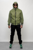 Оптом Куртка спортивная мужская весенняя с капюшоном зеленого цвета 7335Z, фото 15