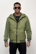 Оптом Куртка спортивная мужская весенняя с капюшоном зеленого цвета 7335Z в Кемерово