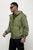 Оптом Куртка спортивная мужская весенняя с капюшоном зеленого цвета 7335Z в Сочи, фото 2