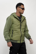 Оптом Куртка спортивная мужская весенняя с капюшоном зеленого цвета 7335Z, фото 3