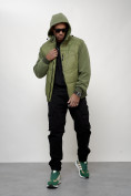 Оптом Куртка спортивная мужская весенняя с капюшоном зеленого цвета 7335Z, фото 8