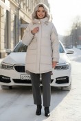 Оптом Куртка зимняя женская с капюшоном модная бежевого цвета 7341B, фото 4