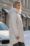 Оптом Куртка зимняя женская с капюшоном модная бежевого цвета 7341B, фото 3