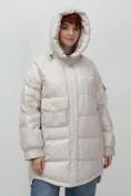 Оптом Куртка зимняя женская с капюшоном модная бежевого цвета 7341B, фото 6