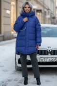 Оптом Куртка зимняя женская с капюшоном модная синего цвета 7341S, фото 4