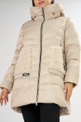 Оптом Куртка зимняя big size бежевого цвета 7519B в Казани, фото 12