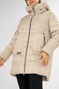Оптом Куртка зимняя big size бежевого цвета 7519B, фото 31