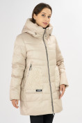 Оптом Куртка зимняя big size бежевого цвета 7519B в Казани, фото 4