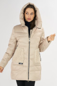 Оптом Куртка зимняя big size бежевого цвета 7519B в Казани, фото 6