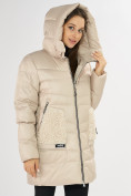 Оптом Куртка зимняя big size бежевого цвета 7519B в Казани, фото 7