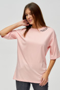 Оптом Женские футболки с надписями розового цвета 76013R в Екатеринбурге, фото 4