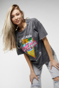 Оптом Женские футболки с принтом серого цвета 76015Sr в Казани, фото 9
