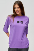 Оптом Женские футболки с надписями фиолетового цвета 76017F в Казани, фото 3