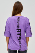 Оптом Женские футболки с надписями фиолетового цвета 76017F в Казани, фото 4