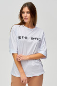 Оптом Женские футболки с надписями белого цвета 76025Bl в Казани, фото 4