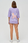 Оптом Женские футболки с надписями фиолетового цвета 76025F в Екатеринбурге, фото 2