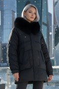 Оптом Куртка зимняя женская с мехом и капюшоном тренд черного цвета 7608Ch, фото 2
