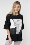 Оптом Женские футболки с принтом черного цвета 76098Ch в Казани, фото 6