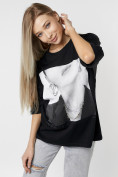 Оптом Женские футболки с принтом черного цвета 76098Ch в Казани, фото 4