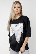 Оптом Женские футболки с принтом черного цвета 76098Ch в Екатеринбурге, фото 5