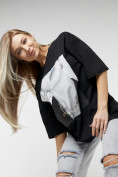 Оптом Женские футболки с принтом черного цвета 76098Ch в Казани, фото 2