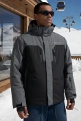 Оптом Горнолыжная куртка мужская зимняя темно-серого цвета 7612TC