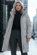 Оптом Пальто зимнее утепленное с капюшоном женское бежевого цвета 7618B, фото 4