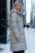 Оптом Пальто зимнее утепленное с капюшоном женское бежевого цвета 7618B, фото 2