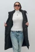 Оптом Пальто зимнее утепленное с капюшоном женское черного цвета 7618Ch, фото 14