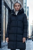 Оптом Пальто зимнее утепленное с капюшоном женское черного цвета 7618Ch