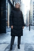 Оптом Пальто зимнее утепленное с капюшоном женское черного цвета 7623Ch, фото 2