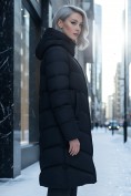 Оптом Пальто зимнее утепленное с капюшоном женское черного цвета 7623Ch, фото 4