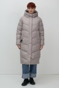 Оптом Пальто зимнее утепленное с капюшоном женское серого цвета 7623Sr