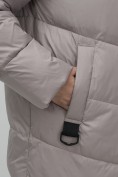 Оптом Пальто зимнее утепленное с капюшоном женское серого цвета 7623Sr, фото 12