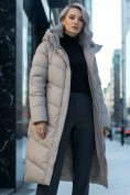 Оптом Пальто зимнее утепленное с капюшоном женское серого цвета 7623Sr, фото 4