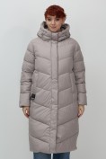 Оптом Пальто зимнее утепленное с капюшоном женское серого цвета 7623Sr, фото 7