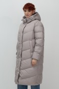 Оптом Пальто зимнее утепленное с капюшоном женское серого цвета 7623Sr, фото 9