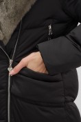 Оптом Двубортная пальто зимнее утепленное с мехом и капюшоном черного цвета 7626Ch, фото 11