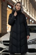 Оптом Пальто зимнее утепленное с капюшоном женское черного цвета 7628Ch, фото 4