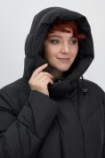 Оптом Пальто зимнее утепленное с капюшоном женское черного цвета 7628Ch, фото 6