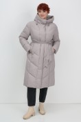 Оптом Пальто зимнее утепленное с капюшоном женское серого цвета 7628Sr