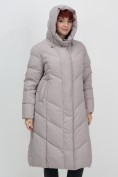 Оптом Пальто зимнее утепленное с капюшоном женское серого цвета 7628Sr, фото 13