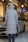 Оптом Пальто зимнее утепленное с капюшоном женское серого цвета 7628Sr, фото 5