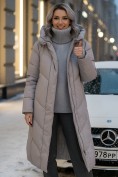 Оптом Пальто зимнее утепленное с капюшоном женское серого цвета 7628Sr, фото 2