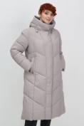 Оптом Пальто зимнее утепленное с капюшоном женское серого цвета 7628Sr, фото 3