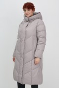 Оптом Пальто зимнее утепленное с капюшоном женское серого цвета 7628Sr, фото 4