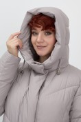 Оптом Пальто зимнее утепленное с капюшоном женское серого цвета 7628Sr, фото 8